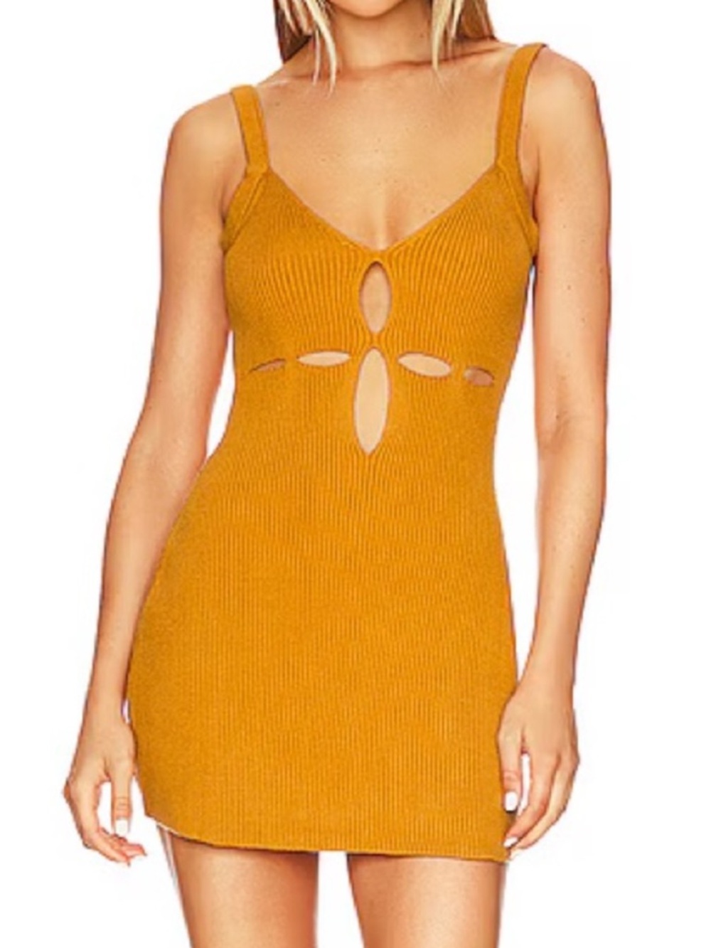 For Love & Lemons Maggie Mini Knit Cutout Dress in Orange, NWT, Size L